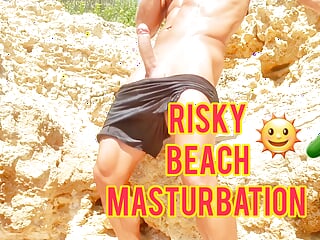 Sexy Guy Masturbating His Big Cock In A Public Beach - Almost Caught free video