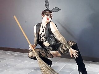Halloween 2021 - Witch In Black Sexy Suit - Black Playboy Bunny free video