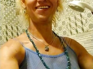 Transgirl Wetlook In Light-Blue Summer Dress In The Shower free video